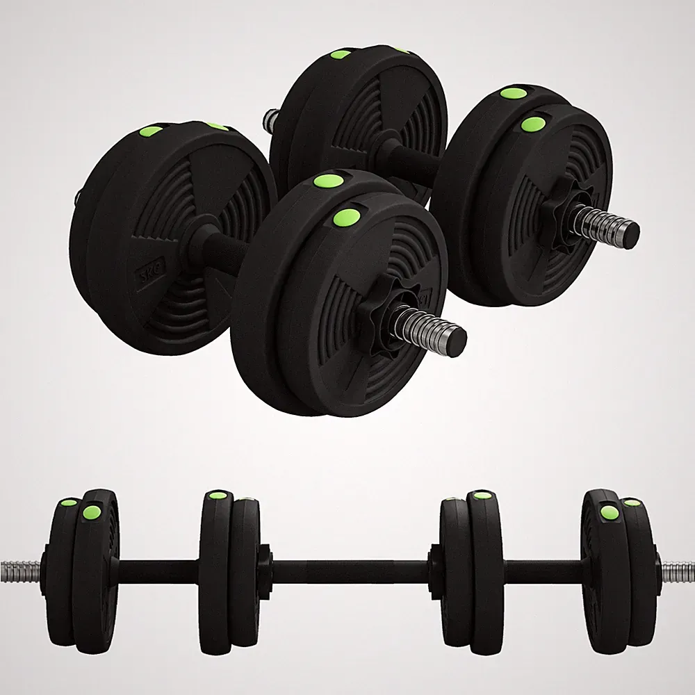 15 kg 2-in-1 verstellbare Langhantel & Hanteln Set, schwarz und grün generalüberholt