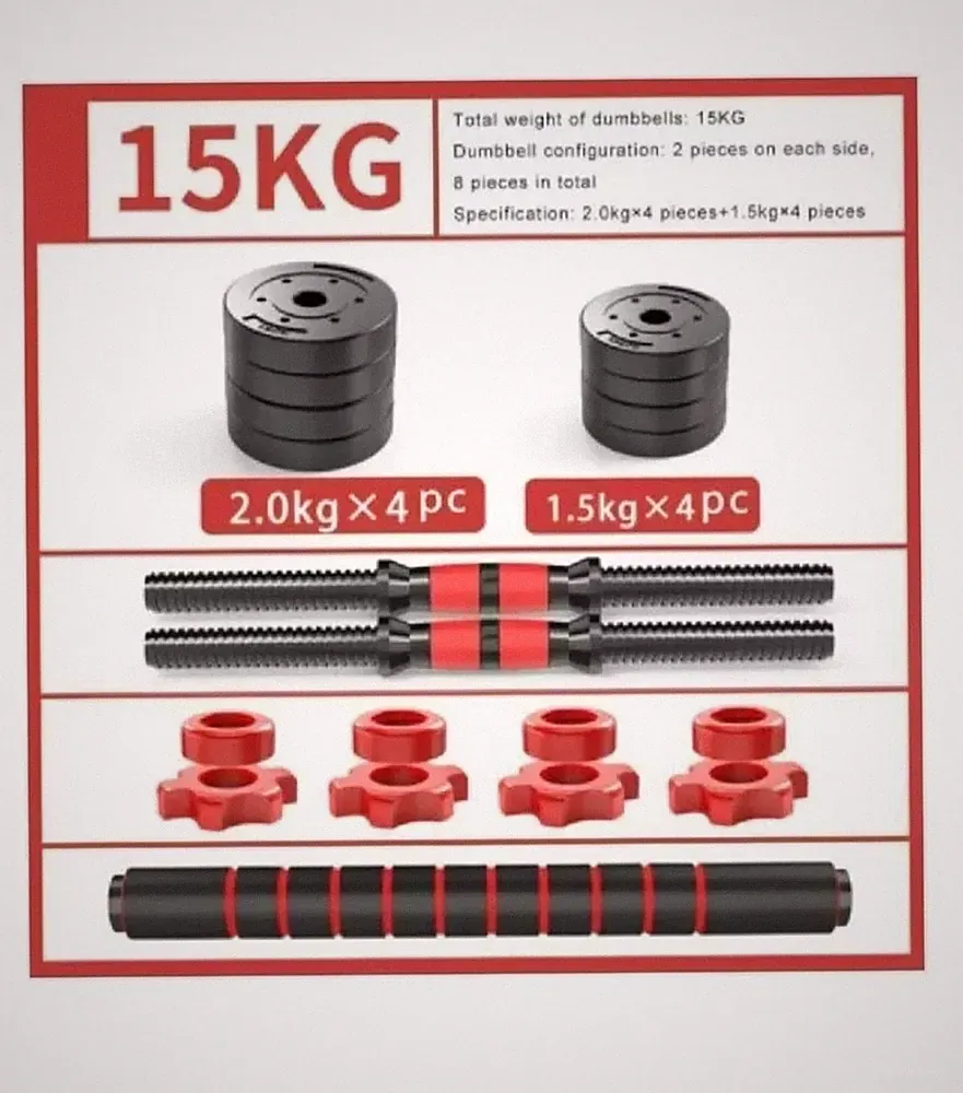 15 KG Verstellbare Hanteln Set Paar Freihantel Langhantel Bodybuilding Gym