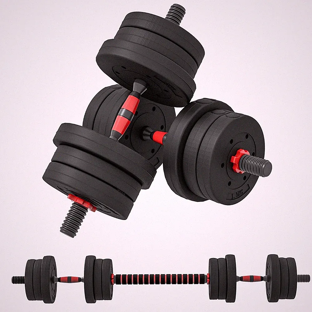 2 in 1 Verstellbar 20kg Hanteln & Langhantel Set Home Body Fitness Lifting Gym Set
