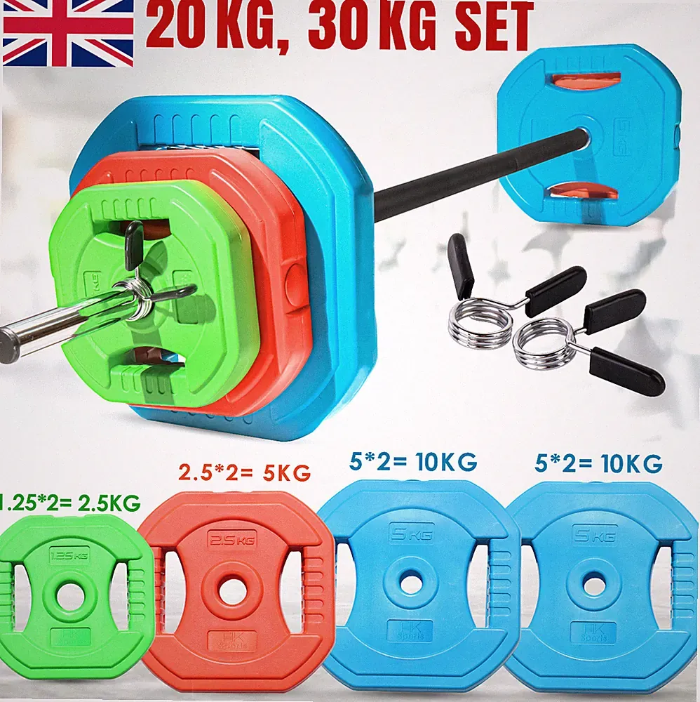 20-30 kg Hantelscheiben Set Bumper Vinyl 1" Loch Scheibe Hantel Standard Langhantel UK