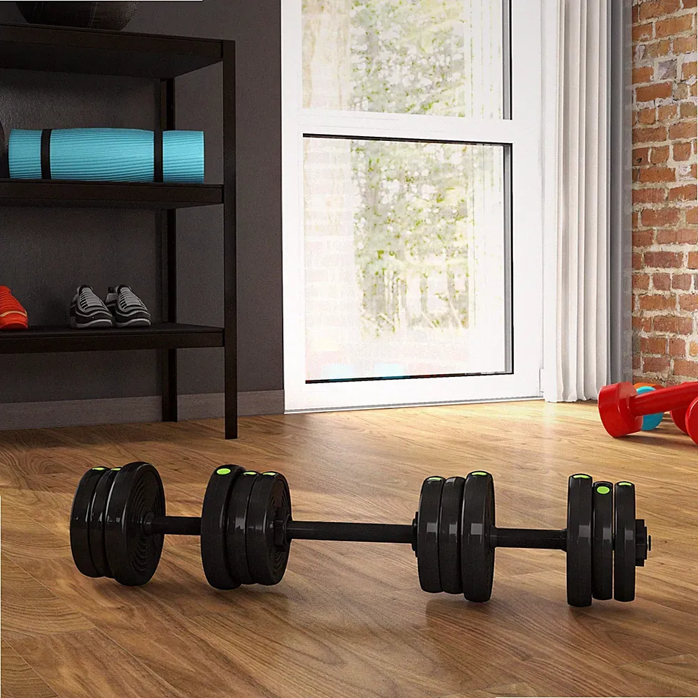 20 kg 2-in-1 verstellbare Langhantel & Hanteln Set, schwarz und grün