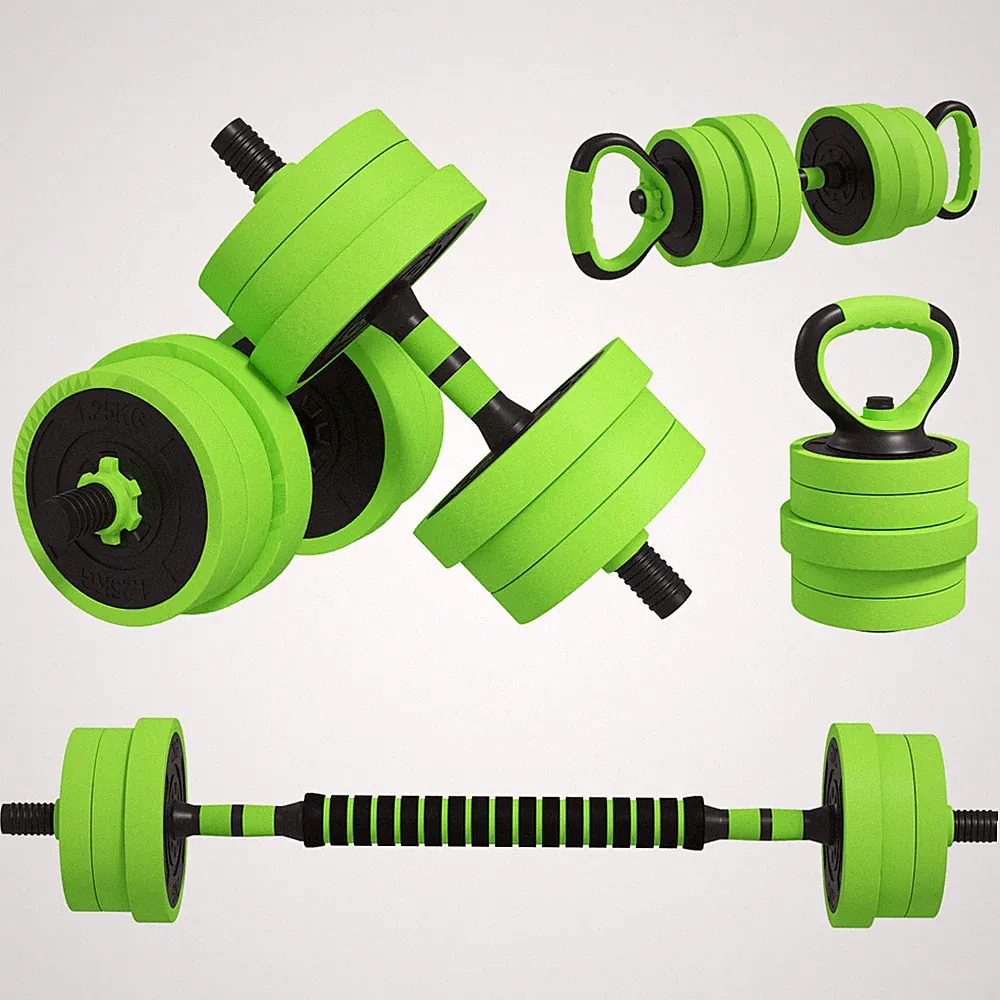 20kg 4-in-1 Hantelset Langhantel Kettlebell Liegestütz Ständer Home Gym