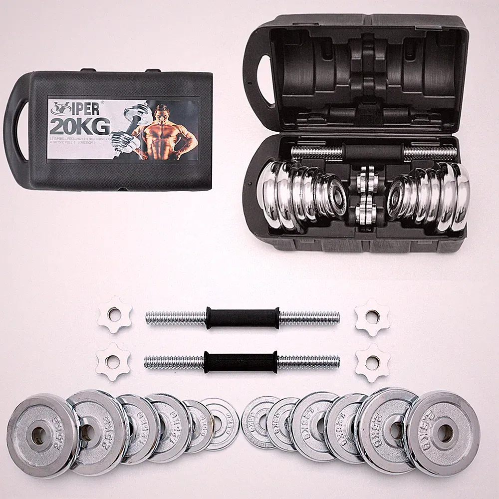 20kg Gusseisen Chrom Hanteln Gewichte Set mit Box Gewichtheben Bodybuilding