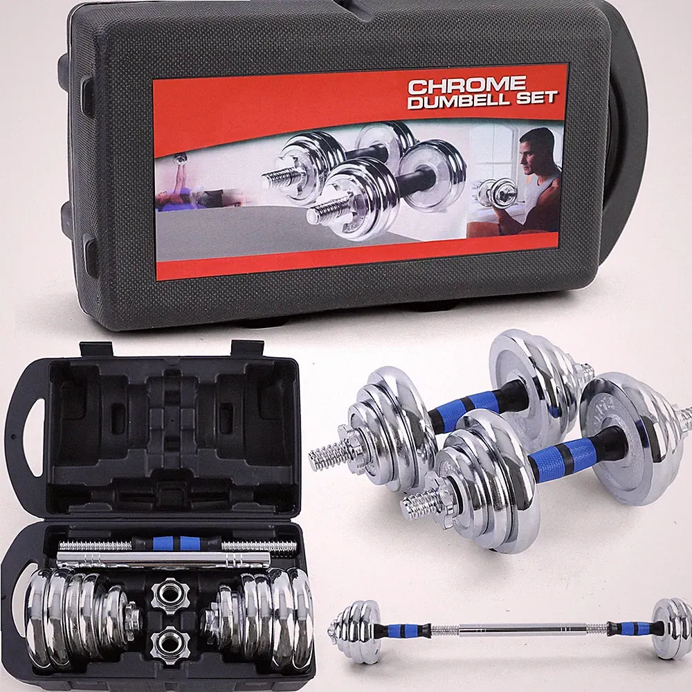 20kg Profi Hantel Kurzhantel Langhantel Set Chrom Gusseisen für Fitness Gym