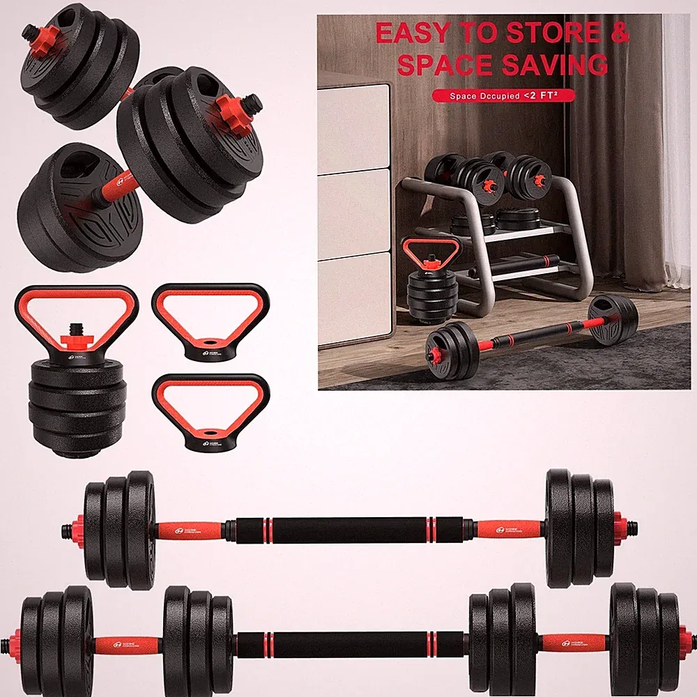 3-in-1 Hanteln Set 20 kg verstellbare Hanteln mit extra Langhantelstange Kunststoff-C