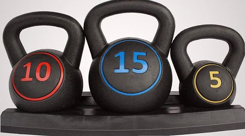 3-teiliges Kettlebell Set mit Ständer 5/10/15 Pfund HDPE Home Gym Krafttraining