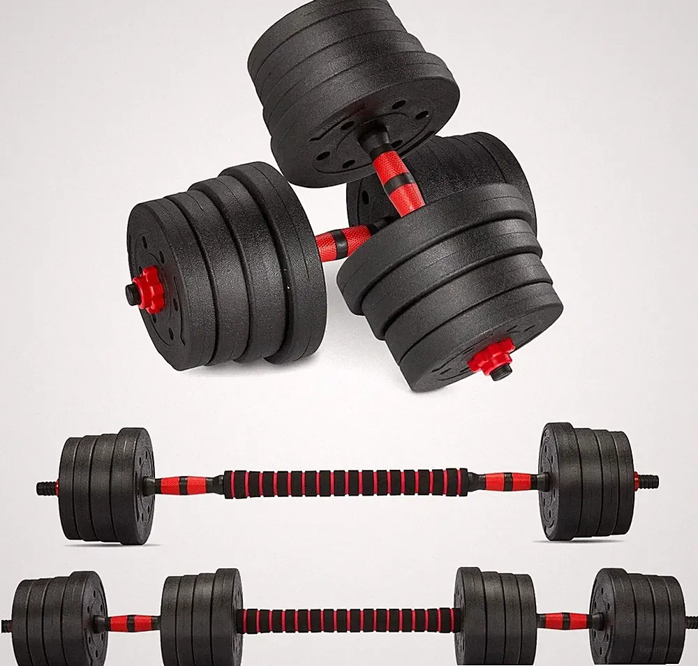 35KG 2in1 große verstellbare Hantel Langhantel Set freie Gewichte rutschfest Gym Train