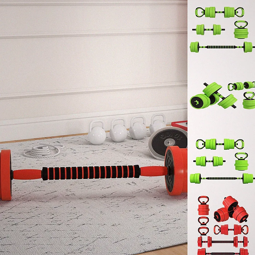 4-in-1 Hantel Hanteln Set, Langhantel, Kettlebell, Liegestützständer