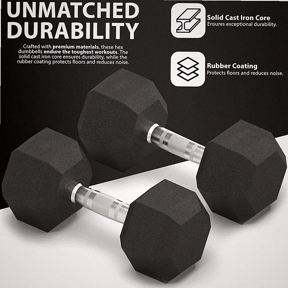 5 kg-50 kg Fitness Gewichte Set Sechskant Hanteln Gusseisen Gummi ummantelt Paar/Einzeln UK