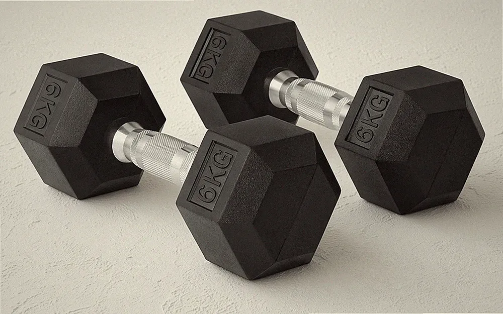 6 kg Basics Gummi ummantelt Hex Hantel Gewichte Set für Home Gym Fitness Training