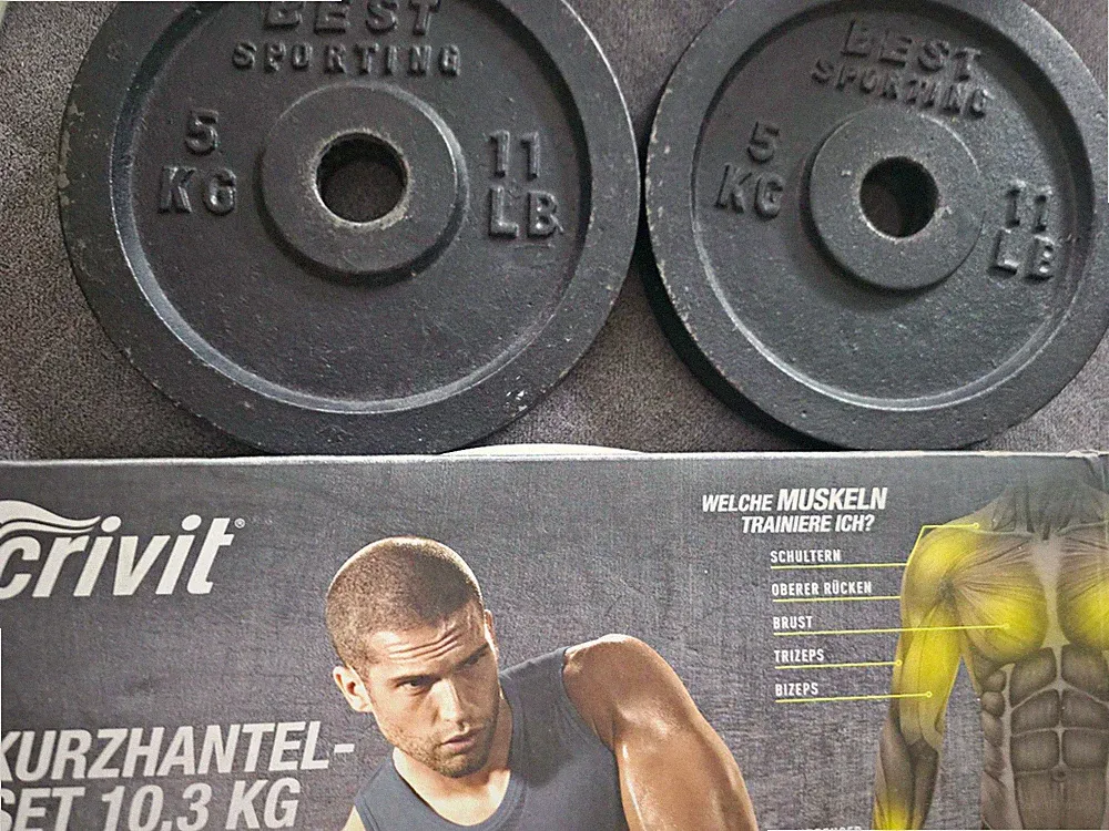 Crivit Kurzhantel-Set 10,3 kg verstellbar,6 Hantelscheiben.Plus Extra 2 mal 5 KG