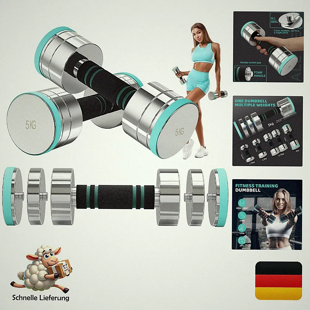 Dripex Hanteln Set 2x5kg, verstellbar und rutschfest, aus Edelstahl, Krafttra...