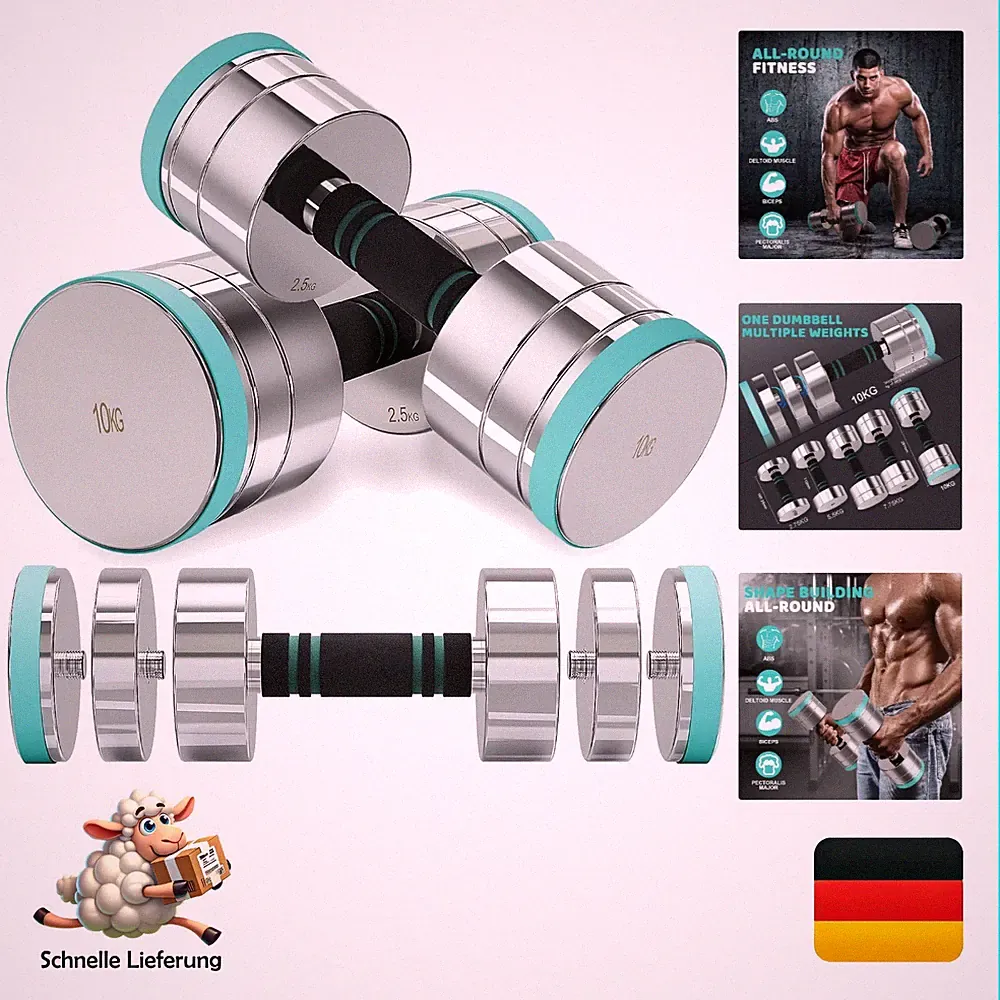 Dripex verstellbare Hanteln Set 2x 10kg Stahl Kurzhanteln rutschfest Fitness...