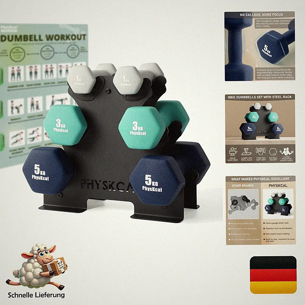 Ergonomisches Kurzhantel-Set mit Neopren – 6 Gewichte für Fitness zu Hause