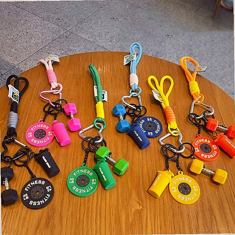 Fitness Schlüsselanhänger Set Silikon Hantel Kettlebell Gewicht Platte Gym