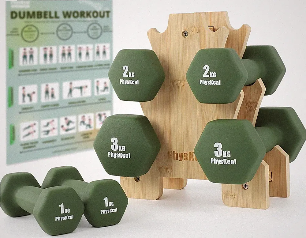 Hanteln Set mit Bambusständer Neopren 1-3kg für Fitness Anfänger Damen/Herren