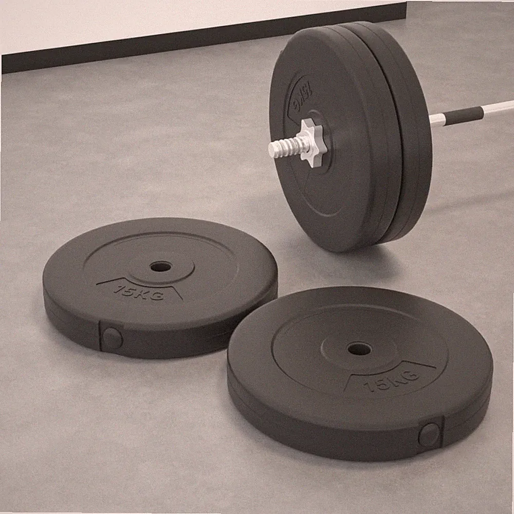 Hantelscheiben Set 2×15kg schwarz zementüberzogen 39cm Loch 2,7cm 30kg Home Gym Pro