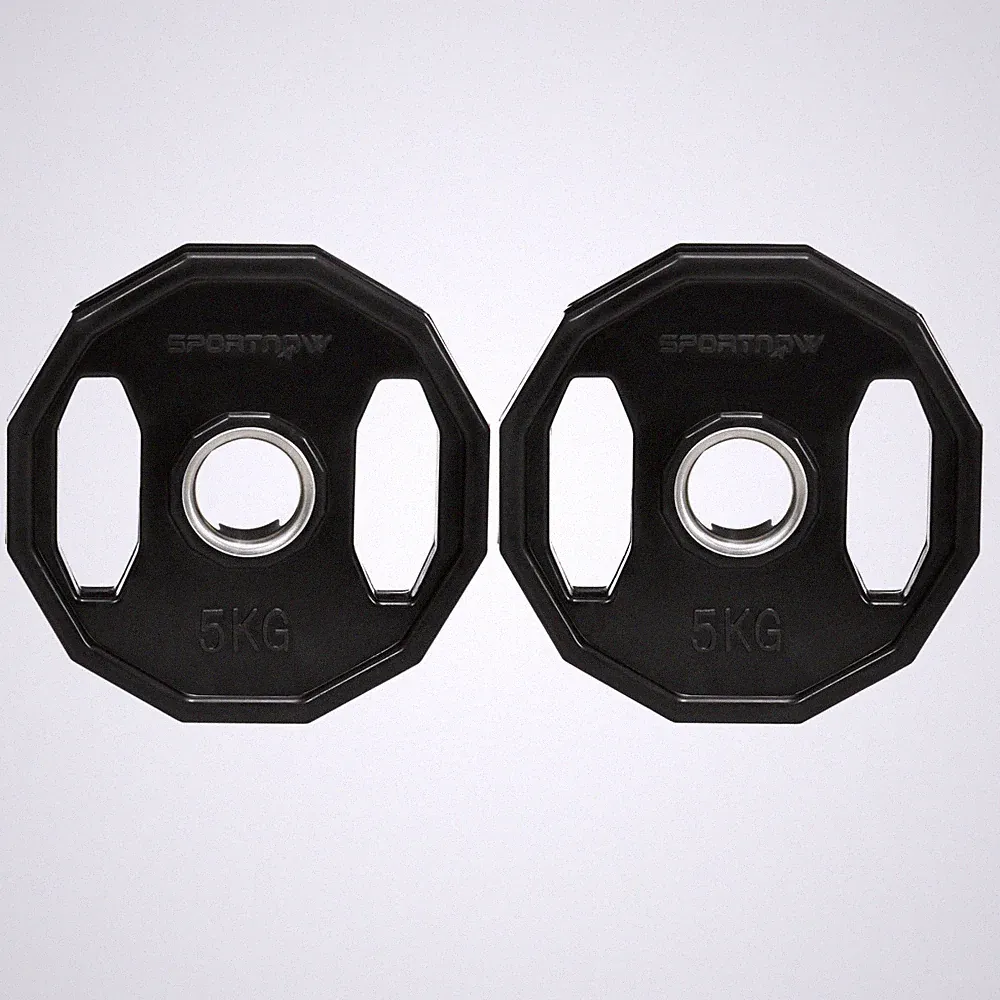 Hantelscheiben Set 2x5kg (10kg) schwarz gummierter Stahl 24cm 5cm Zweilochgriff