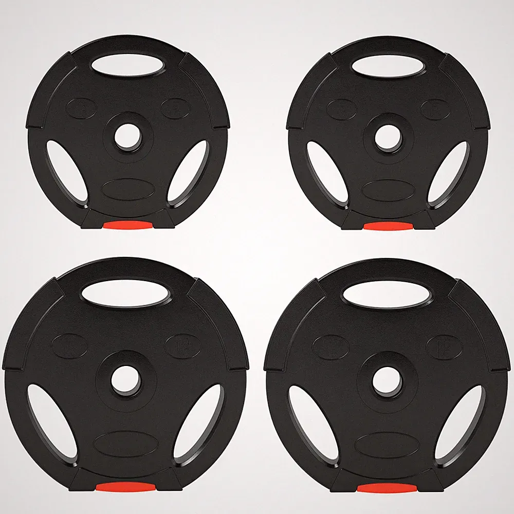 Hantelscheiben Set schwarz Polypropylen & Sand 2x5kg+2x2,5kg F34x6cm 3-Griff Ø2,5cm