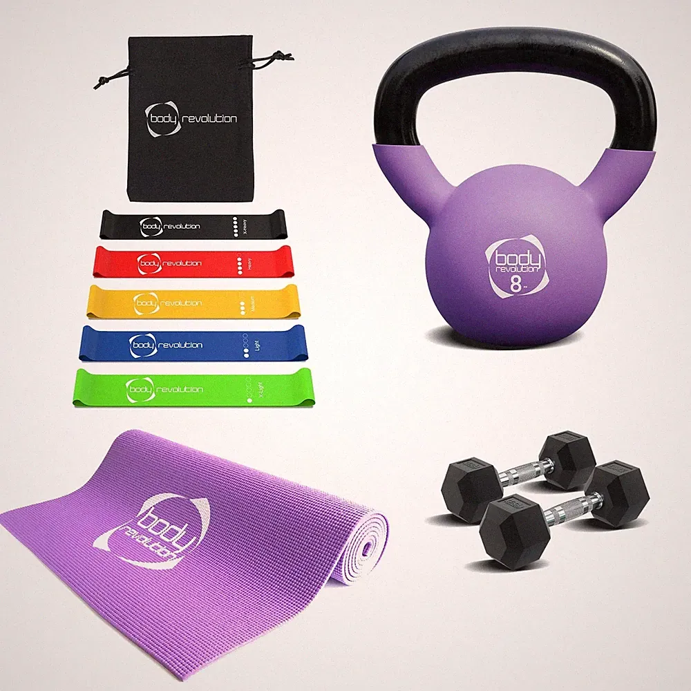 Heim Krafttraining 5kg Hantel 8kg Kettlebell Yogamatte Widerstandsbänder Set