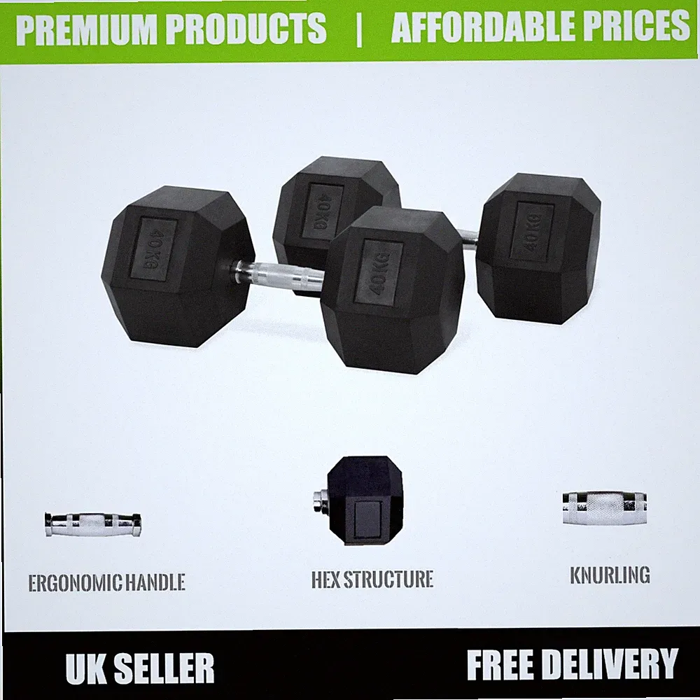Hex Hanteln Set 40 kg Paar Ergo Handgewichte Gummi ummantelt Sechseck Gym B58