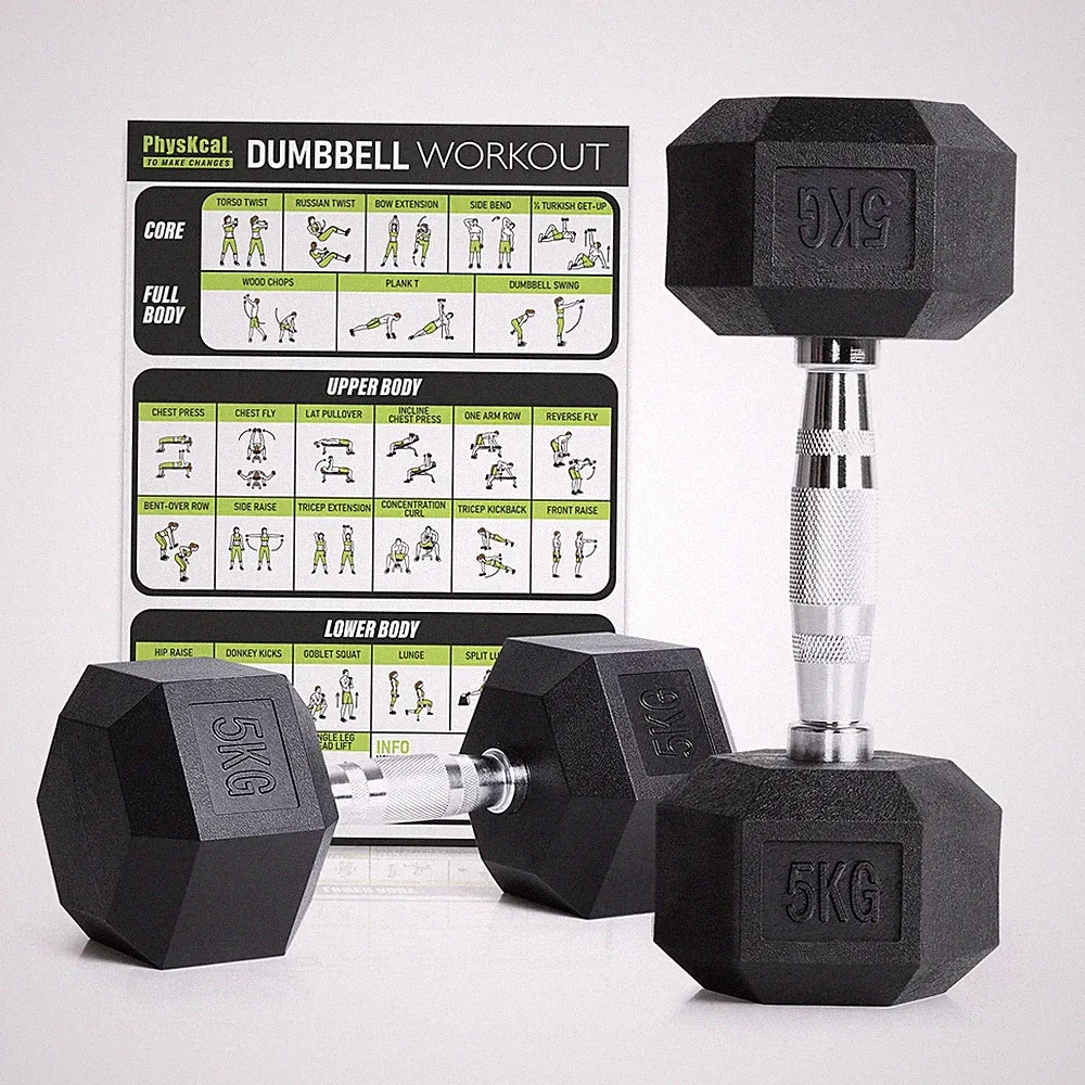Hexagon Hanteln 5 kg Paar Poly-Gummierte Kurzhantel Set Fitness Training Gym