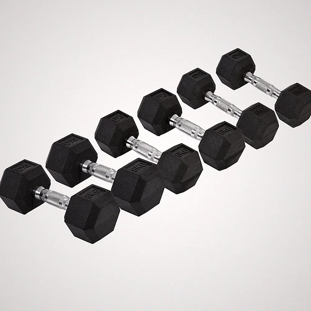 HOMCOM Gummi Hanteln Set 3 Paar Sport Hex Gewicht Sets Fitness 5, 6, 8 kg