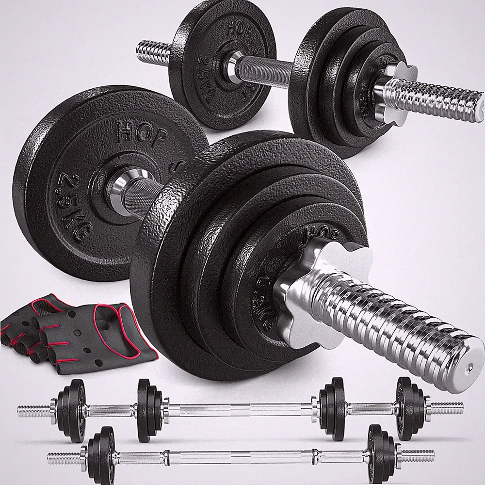 Hop-Sport 2in1 Gusseisen Hantelset 20kg Kurzhanteln 2er Set Langhantel Hanteln