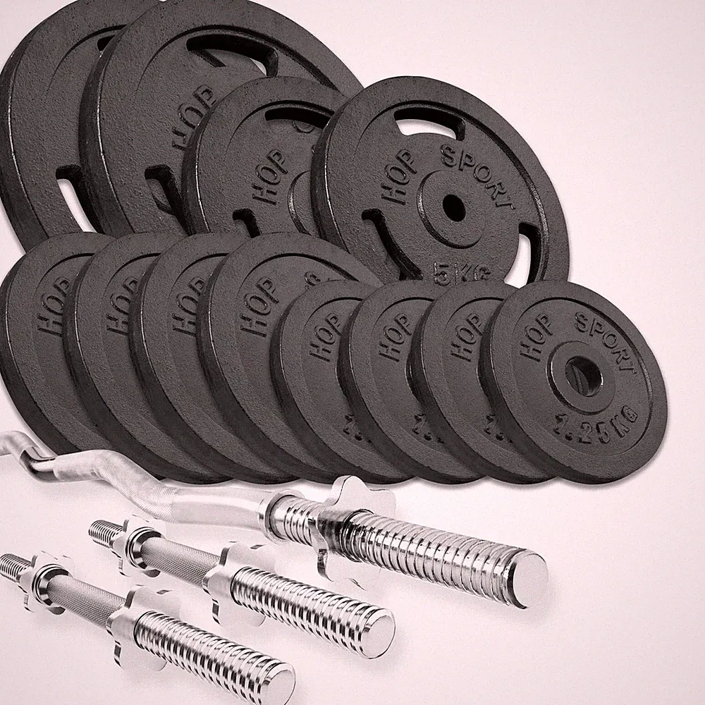 Hop-Sport Guss Hantelset 57 KG Curlstange SZ-Stange Kurzhanteln Curl Hantel Set