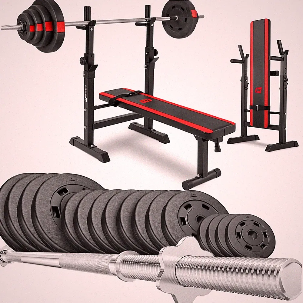 Hop-Sport Hantelbank Kraftstation 1080 mit Langhantel Set
