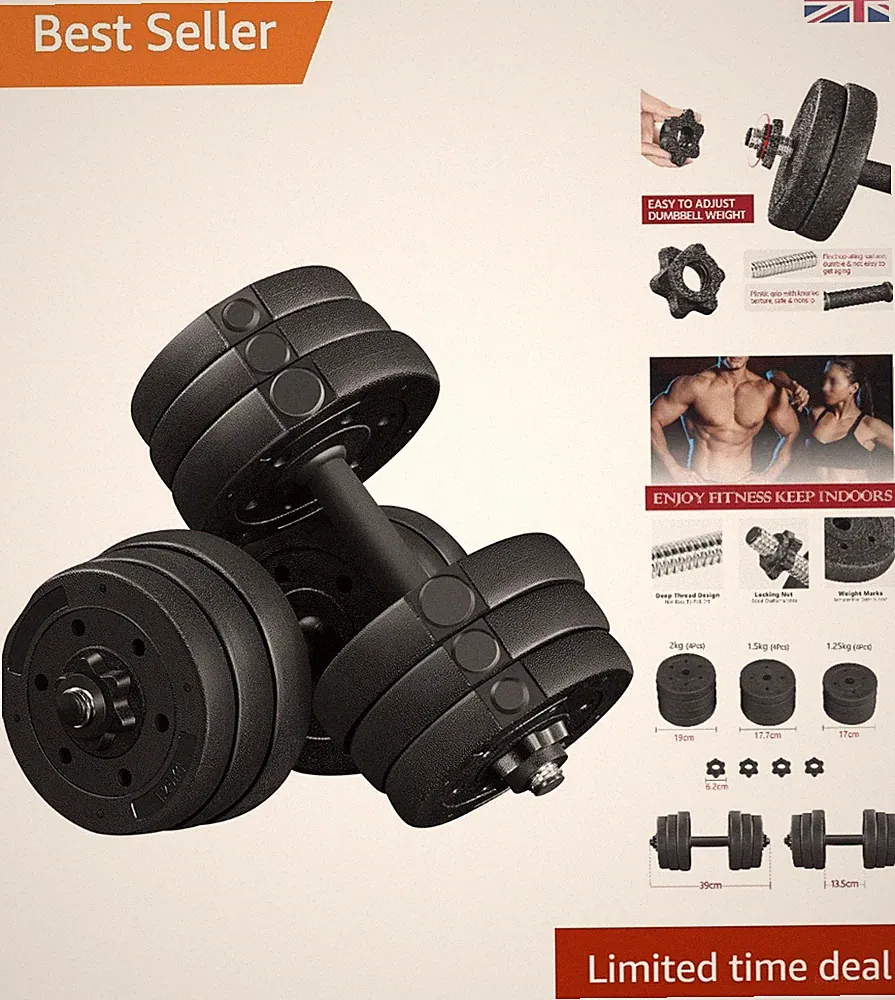 Komplettes 20KG verstellbares Hantelset - Ideal für Anfänger bis Fortgeschrittene Fitness