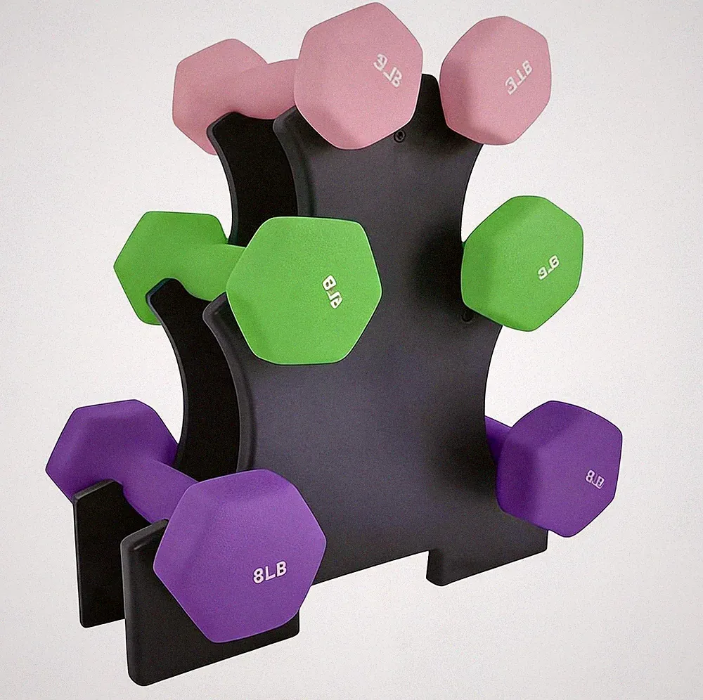 Kurzhantel Set 3 Paar Hexagon aus Gusseisen mit Hantelständer für Fitnessstudio