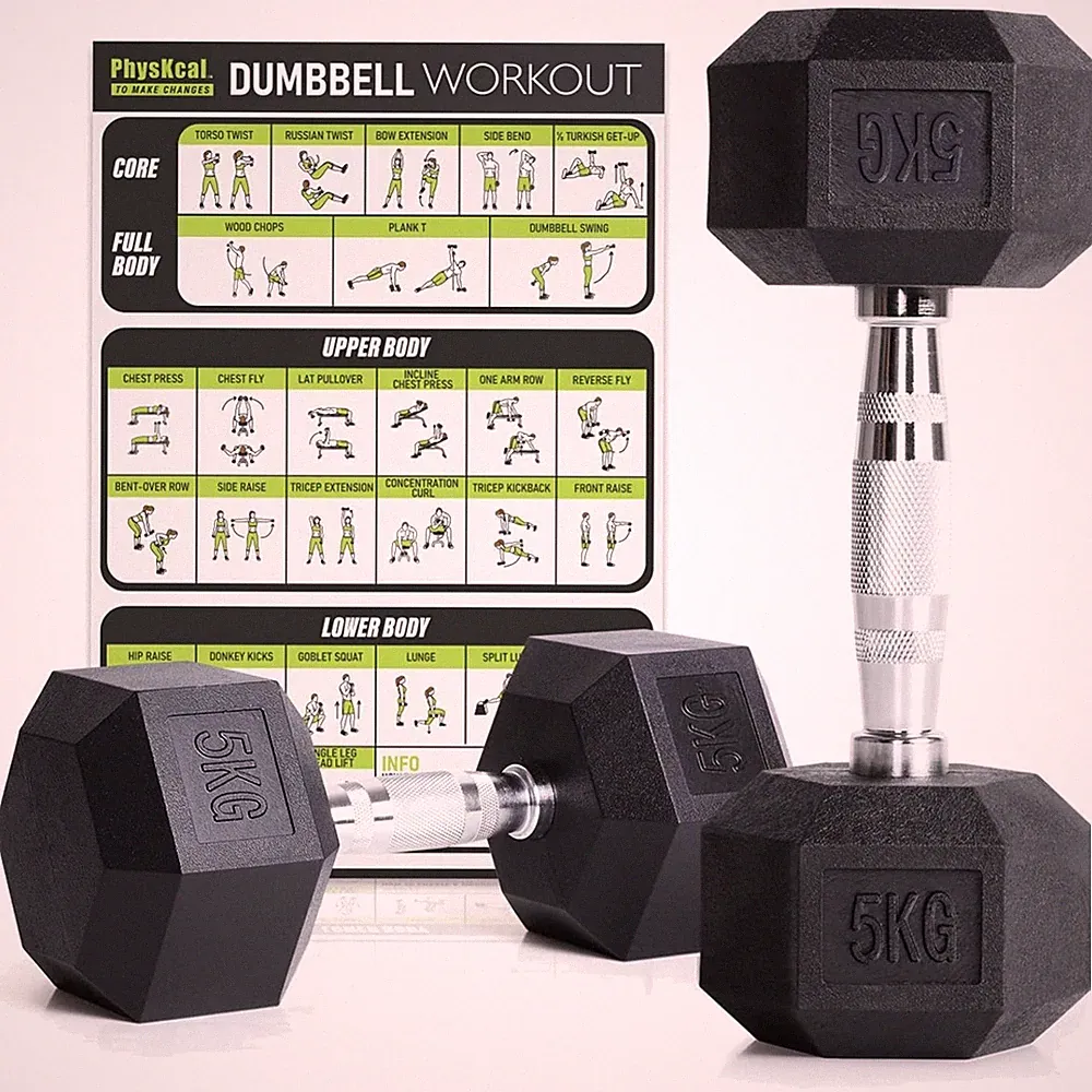 Kurzhantel Set, Gummiert, Hexagon, 2,5-30 kg, rutschsicher, verchromte Griffe