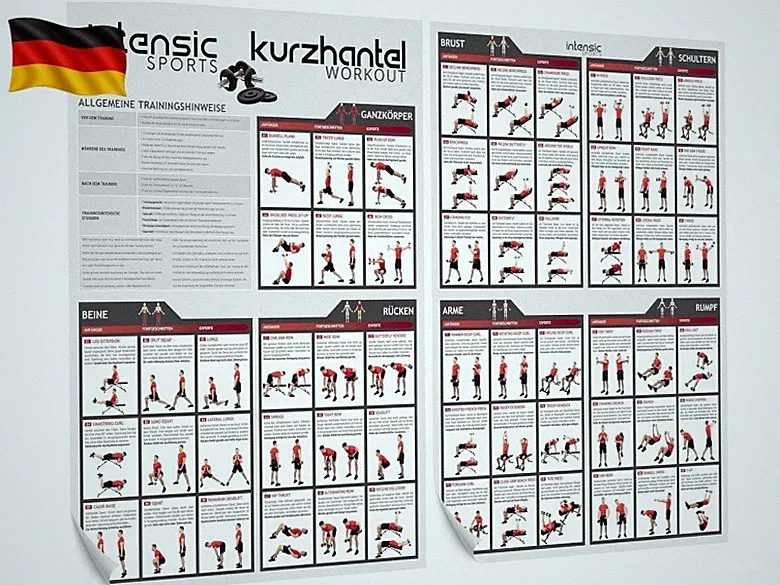 Kurzhantel Workout Poster Set | 60 Fitness-Übungen für Hantel-training M