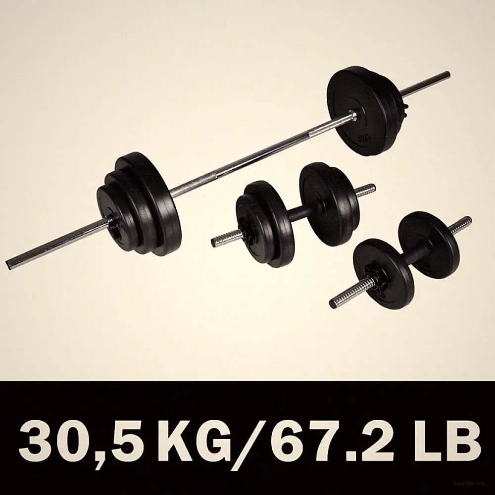 Langhantel & Hantel Set 30,5kg Chromstangen PE Gehäuse 140cm Stange 45cm DB QuickLocks