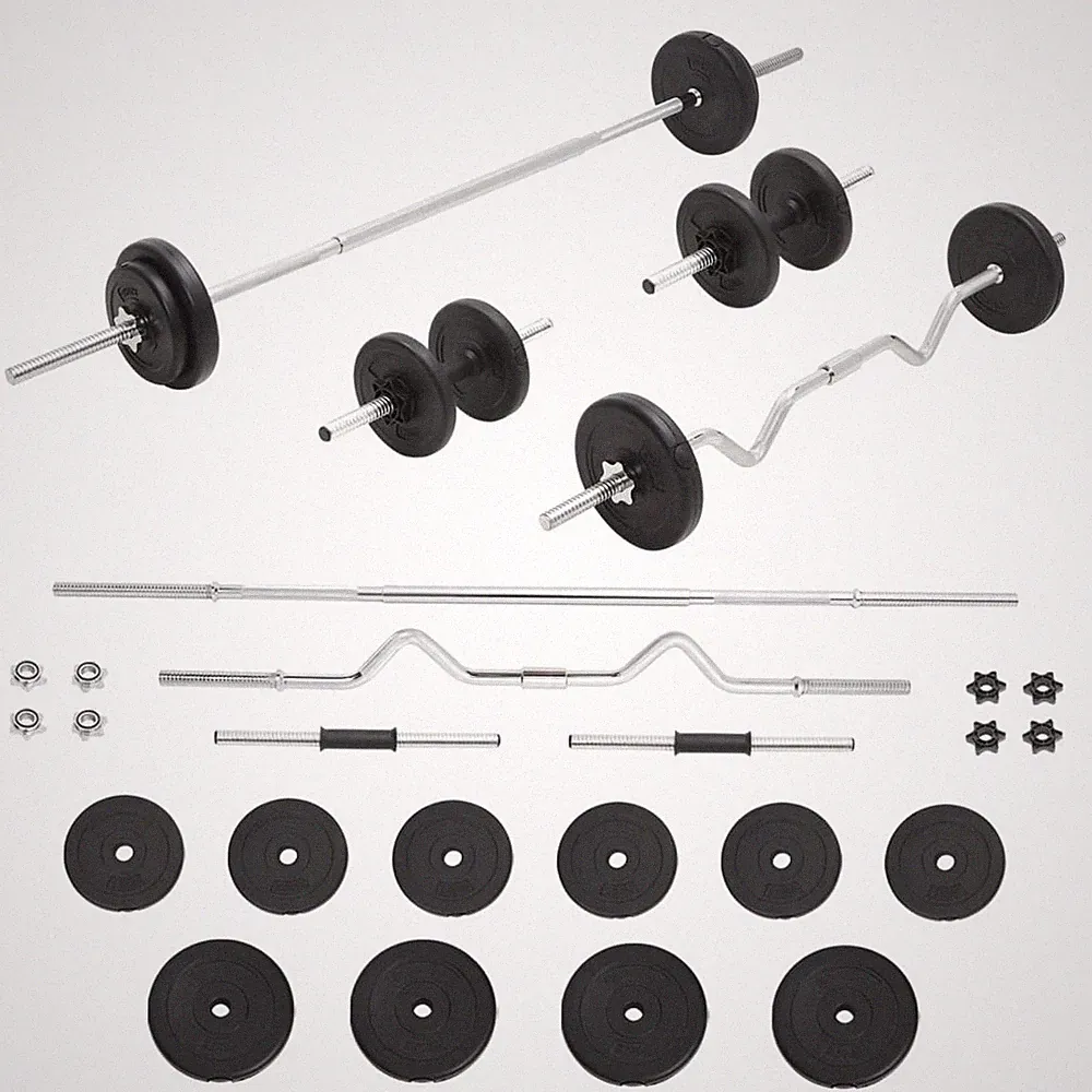 Langhantel & Hantel Set 30kg weiß verchromter Stahl Home Gym Gewicht verstellbar
