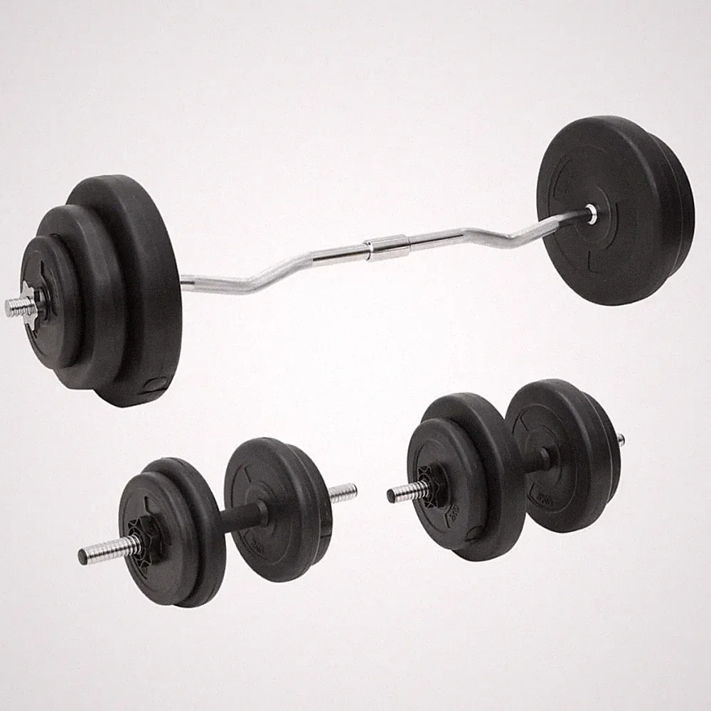 Langhantel & Hantel Set 60kg schwarz Zementplatten Stahlstangen 120cm Curlstange mit 45cm