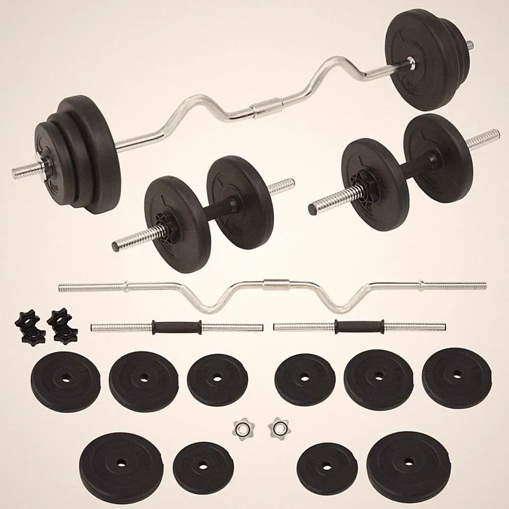 Langhantel & Hantelset schwarz 30kg Zementplatten Stahlstangen verstellbar 120cm/45cm