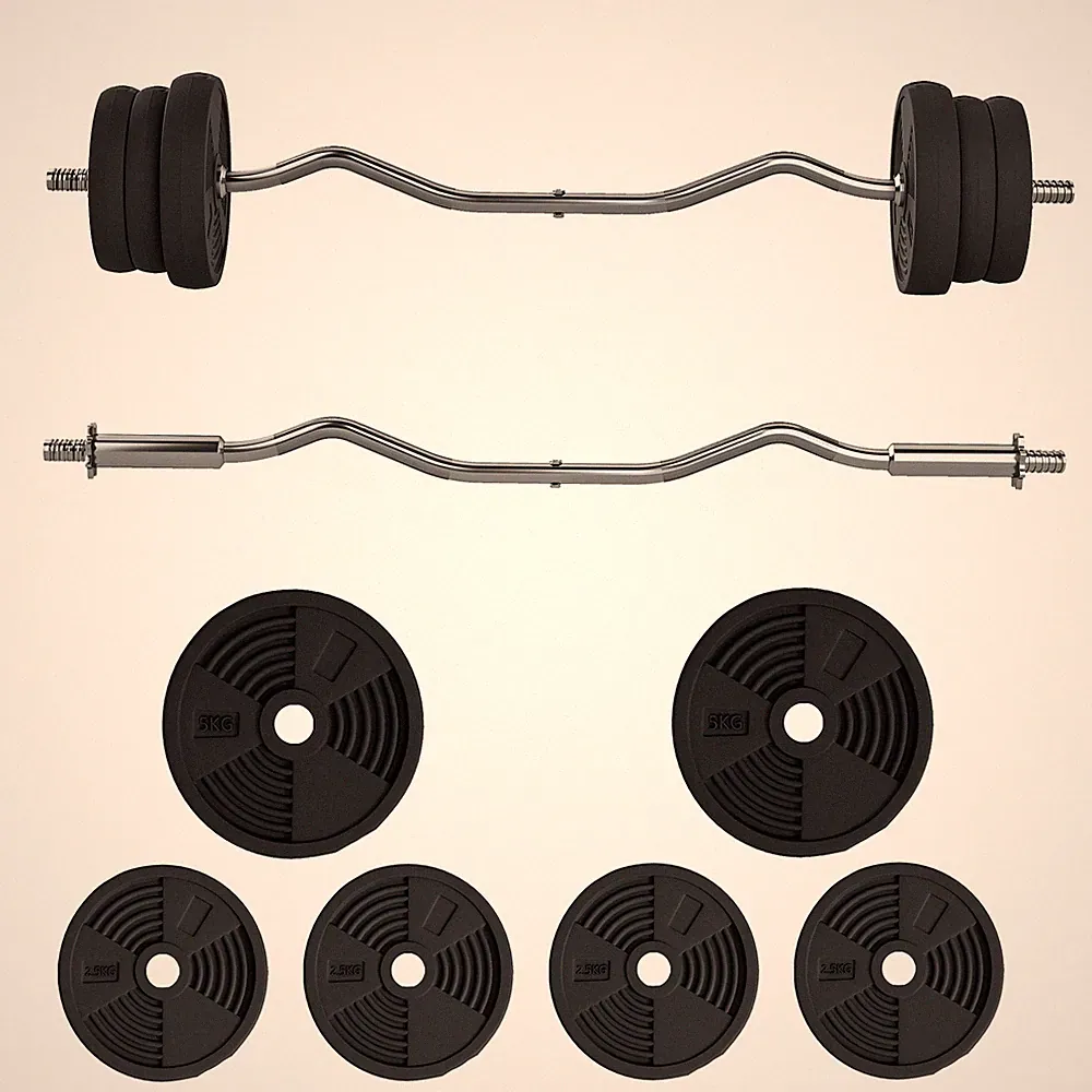 Langhantel Set 25kg Rutschfeste Curlstange mit 6 Gewichten Hantelstange