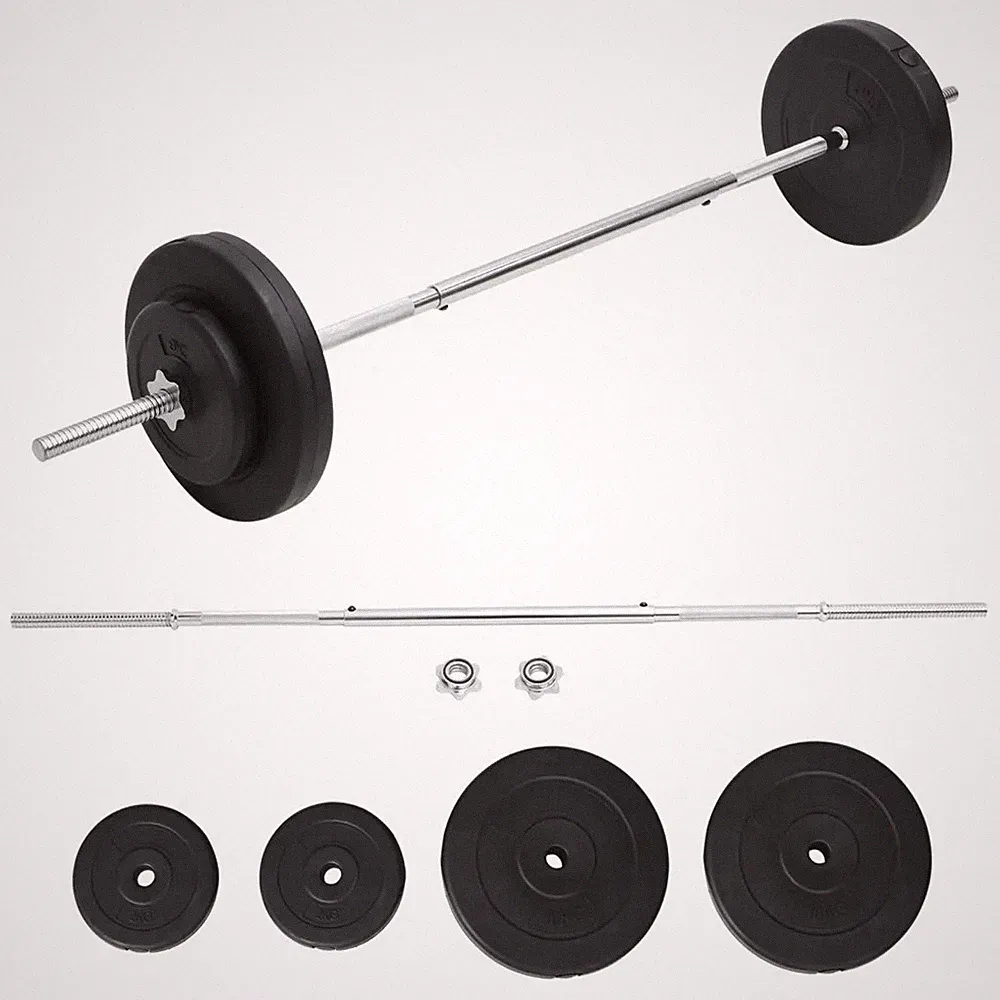 Langhantel Set 30kg schwarz verchromter Stahl 165cm Stange mit PE Zementplatten inkl