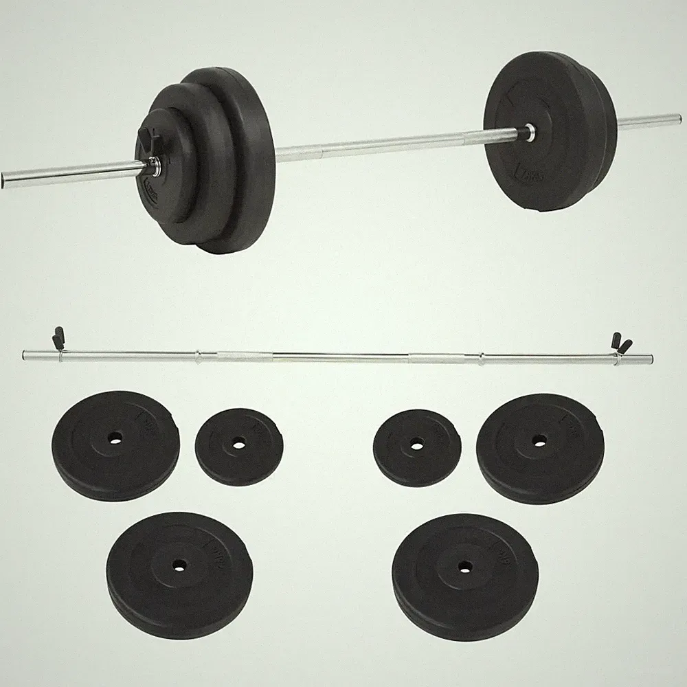 Langhantel Set 30kg schwarz Zementplatten Stahlstange 140cm 26,5mm Loch inkl Schlösser Haus