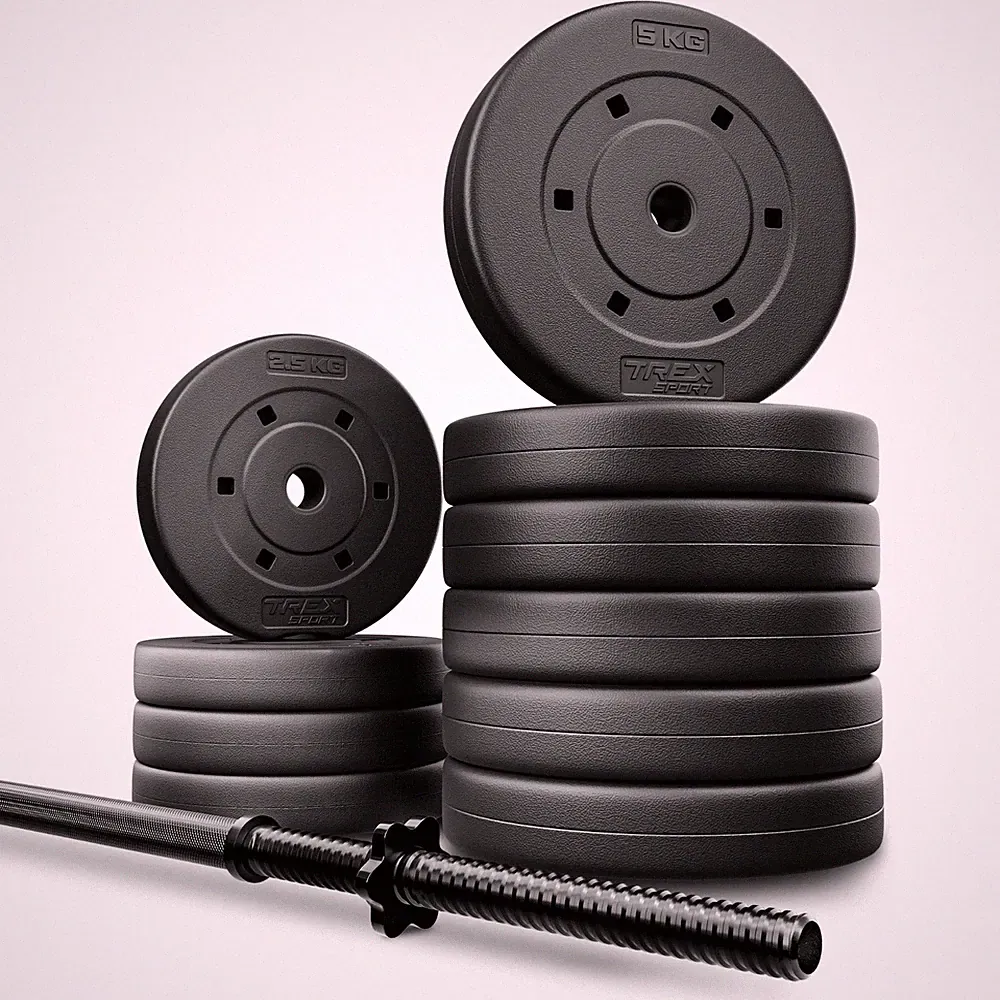 Langhantel Set 46 kg Hantelset mit Langhantelstange 150 cm TREX SPORT