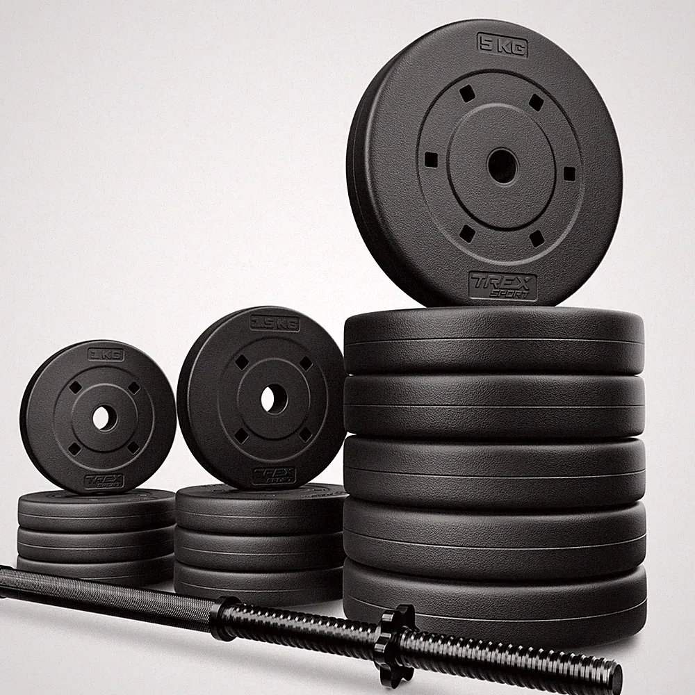 Langhantel Set 46 kg Hantelset mit Langhantelstange 150 cm TREX SPORT