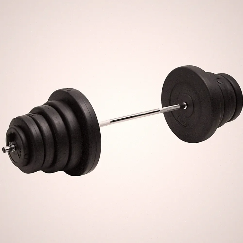 Langhantel Set 90kg schwarze Zementplatten & Chromstahl 140cm 25mm Stange mit Schlössern UK