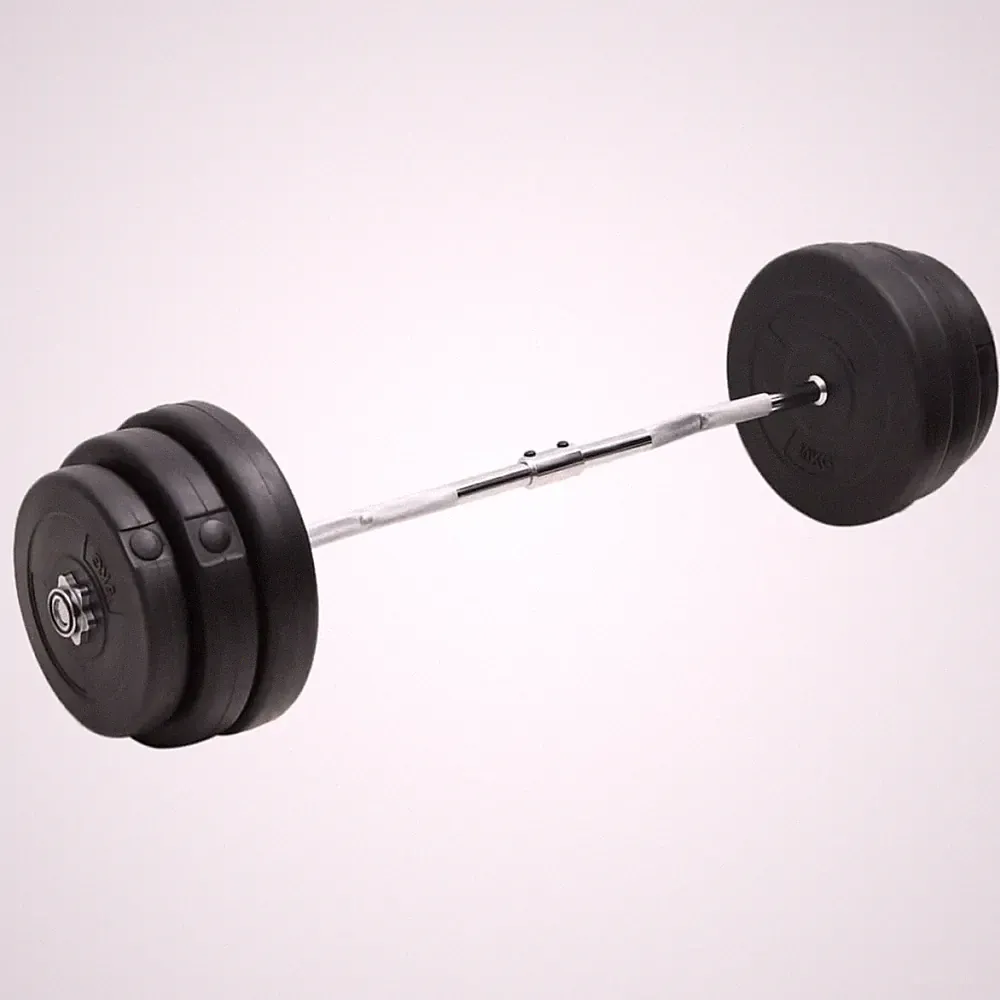 Langhantel Set 90kg Stahl verchromt 120cm Stange 25mm Zementplatten schwarz Home Gym