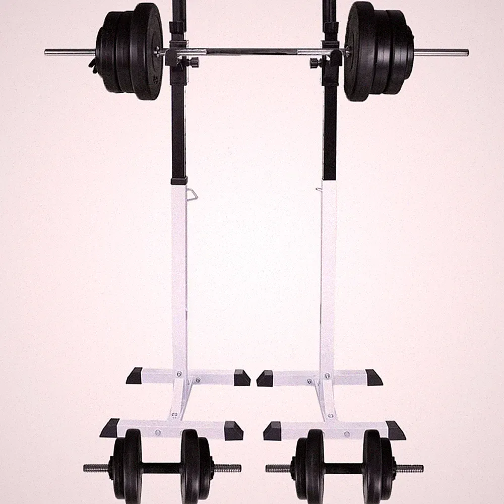 Langhantel Squat Rack mit 60,5 kg Langhantelset, weiß/schwarz Stahl+ 50x48x107-165cm