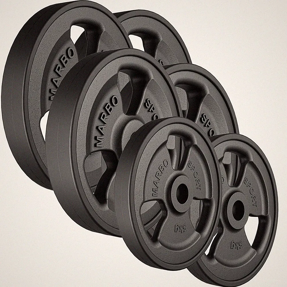 Marbo Sport Tri-Grip gummierte Hantelscheiben Guss Set 60kg 2x15kg+2x10kg+2x5kg