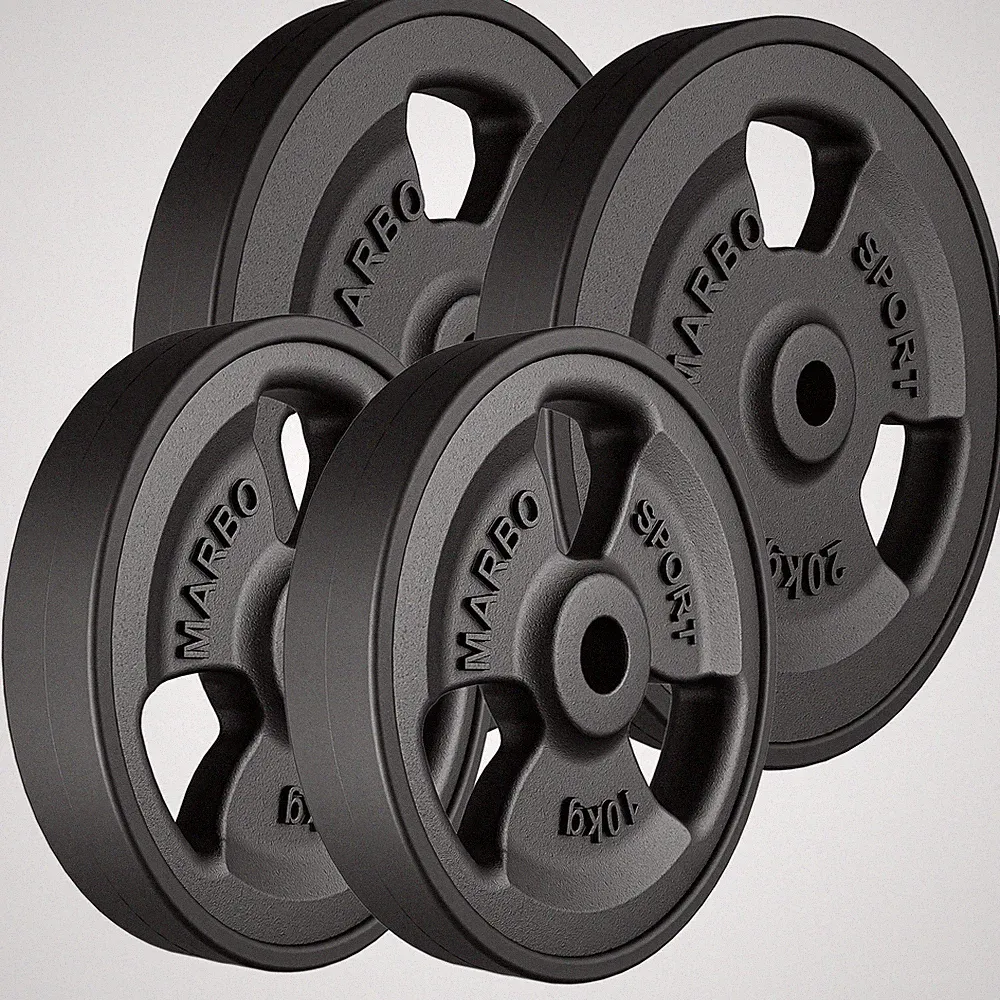 Marbo Sport Tri-Grip gummierte Hantelscheiben Guss Set 60kg / 2x20kg + 2x10kg