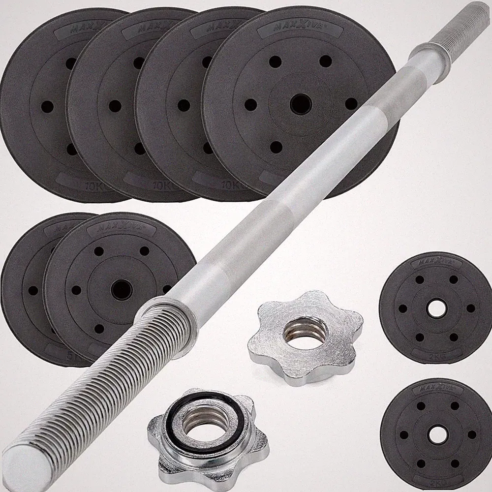 MAXXIVA Langhantel-Set Zement 60.5kg 8 Gewichte schwarz Sternverschlüsse