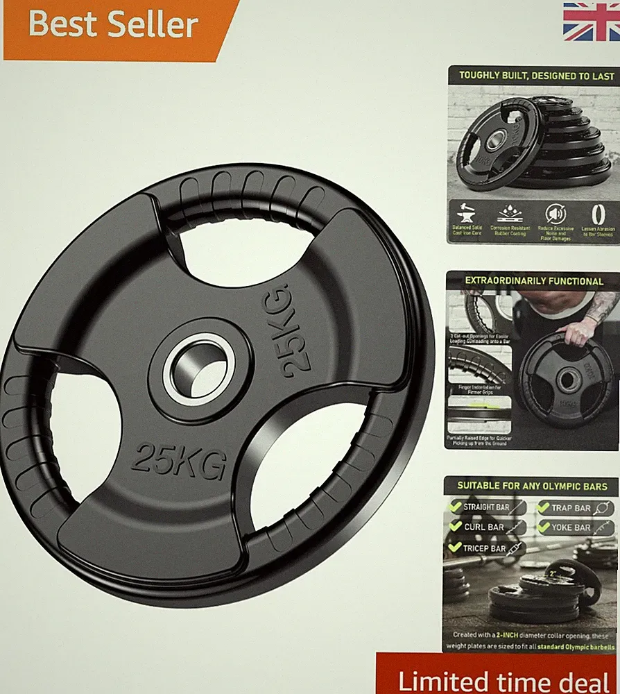Olympia Hantelscheiben Set 1,25 kg - 25 kg mit Gummierung und Tri-Griffen